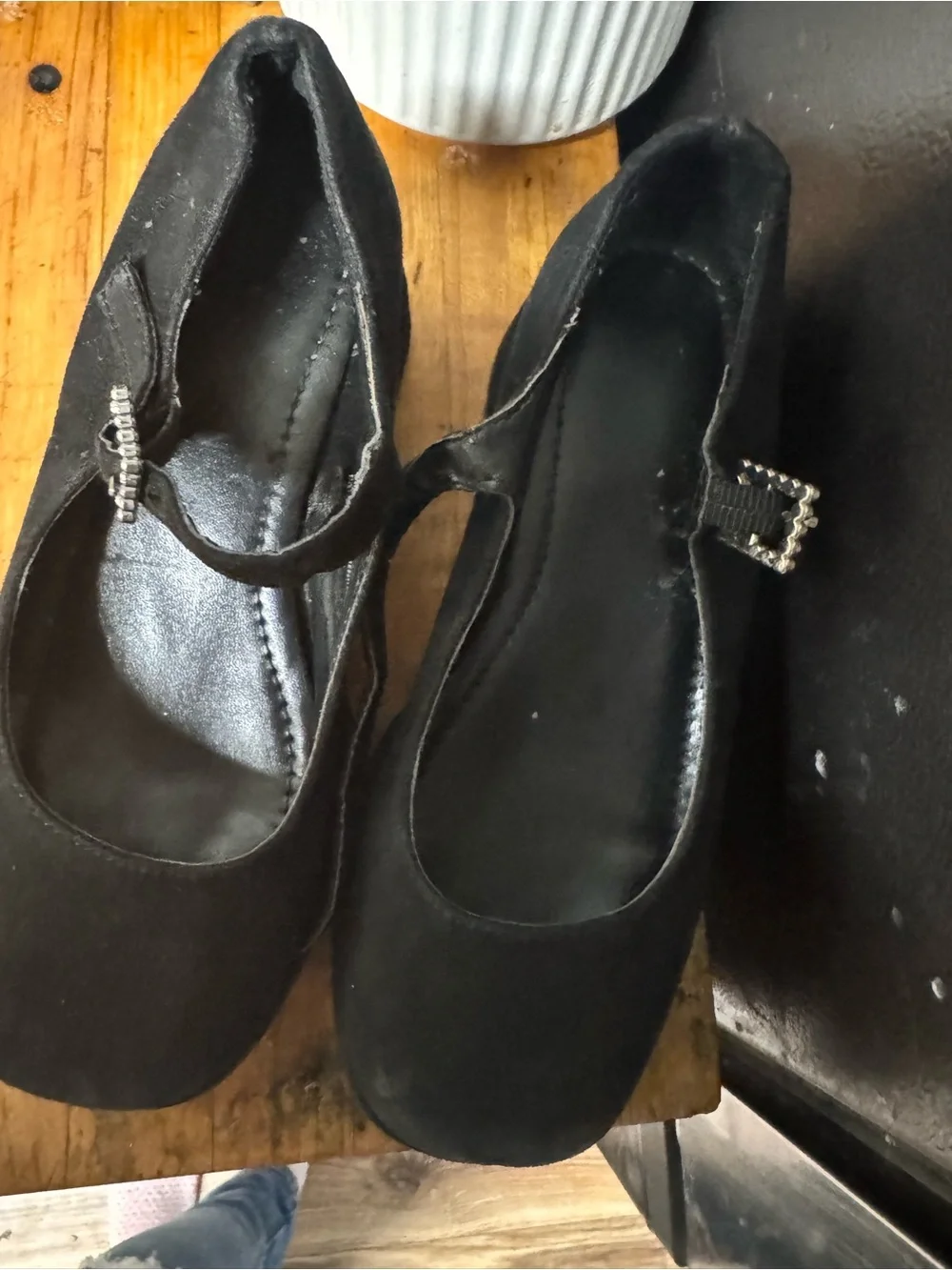 Steve Madden Black Girls Mary Jane Flats with Rhinestone Buckle